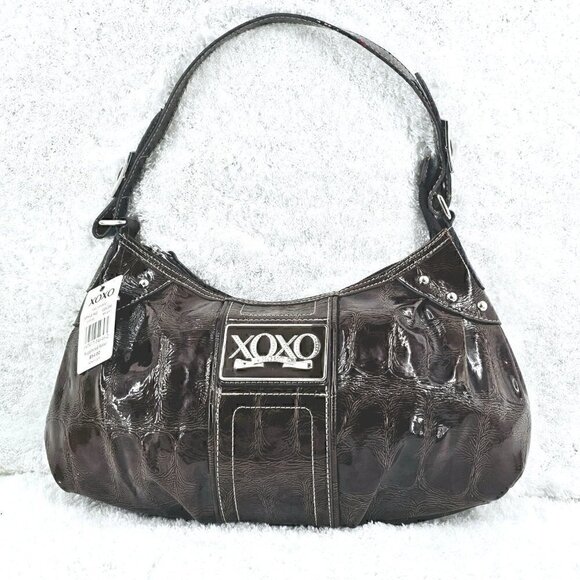 XOXO Croco Embossed Faux Patent Leather Shoulder Bag - Picture 1 of 12